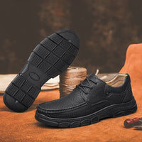 CLOHOO Men's Handmade Thick Rubber Bottom Breathable Casual Leather Shoes Classic Sewn Loafers Comfortable Leisure Footwear