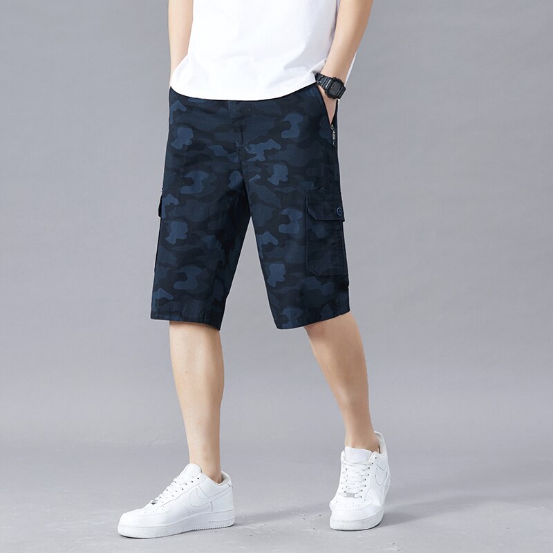 Men's Shorts Summer Breeches 2023 Thin Cotton Knee Length Trousers Male Quick Drying Beach Camouflage Cargo Pants  Men Clothing