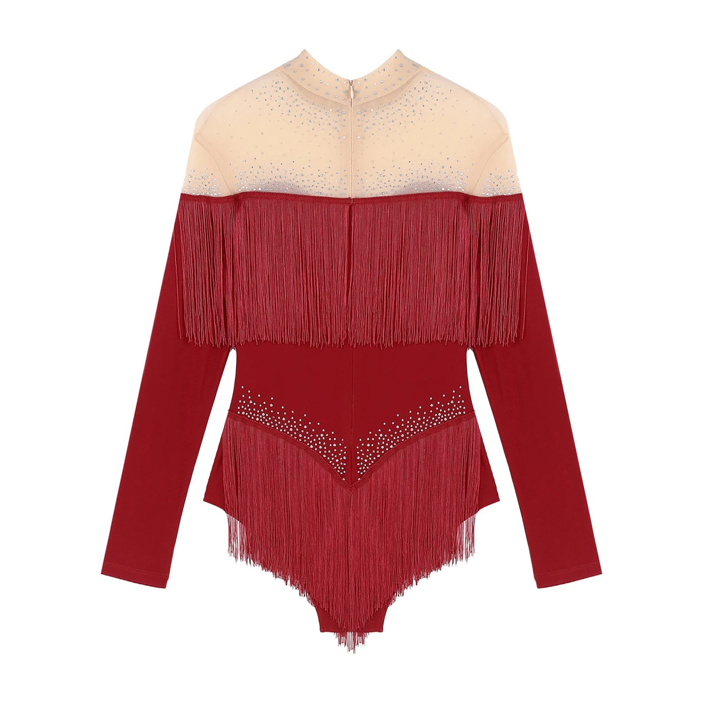 Rhinestone Tassel Leotard Dress for Women's Latin Jazz Dance Performance Clothes Ballroom Fringed Jazz Samba Tango Dresses