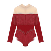 Rhinestone Tassel Leotard Dress for Women's Latin Jazz Dance Performance Clothes Ballroom Fringed Jazz Samba Tango Dresses
