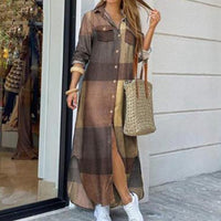 Women Long Sleeve Shirt Dress Summer Casual Boho Printed Dresses Fashion Single Breasted Button Party Female Maxi Dress Vestidos