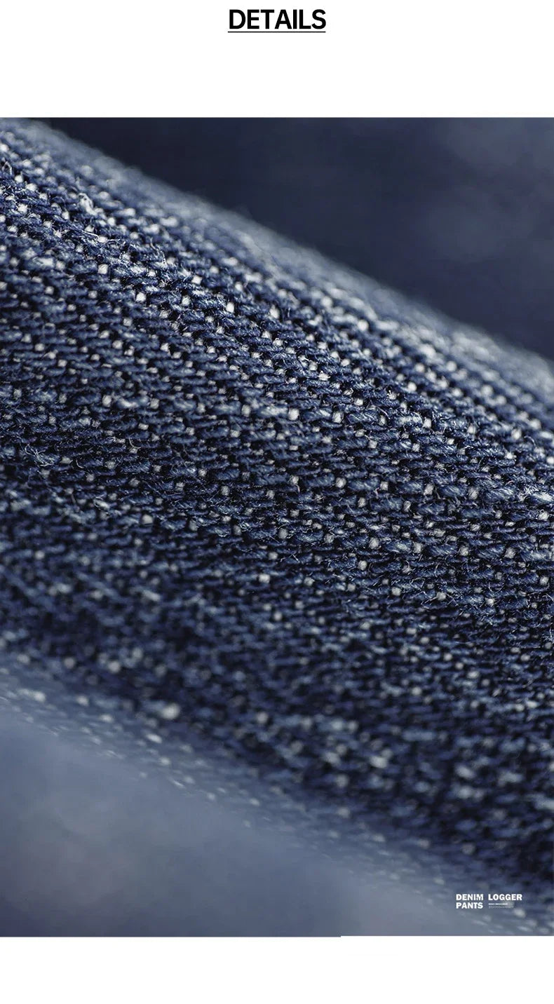 Maden Retro Blue Logging Mens Jeans with Washed Denim Loose Fit Cotton And Non-Elastic Waist Daily Wear Casual Pants