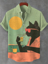 Summer fashion new printed shirt men's short sleeved shirt bird print street casual men's oversized top