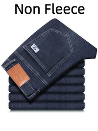 Men's Winter Warm Fleece Lined Thick Stretchable Business Casual Jeans Lightweight Trousers for Office And Daily Wear