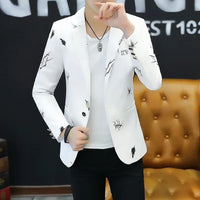 Men's Korean Slim Suit Blazer Men's Summer Handsome Personality Printed Small Suit Night Men's Casual Suit Thin Jacket