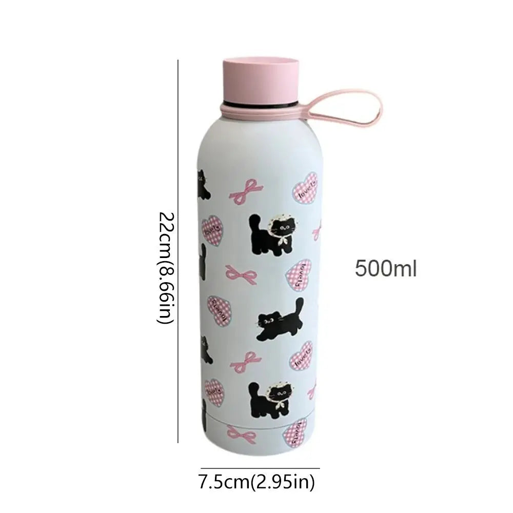 Stainless Steel Bow Cat Thermal Cup Leakproof Large Capacity Coffee Cup 500ml Vacuum Insulated Cup For Keeping Iced Coffee Tea