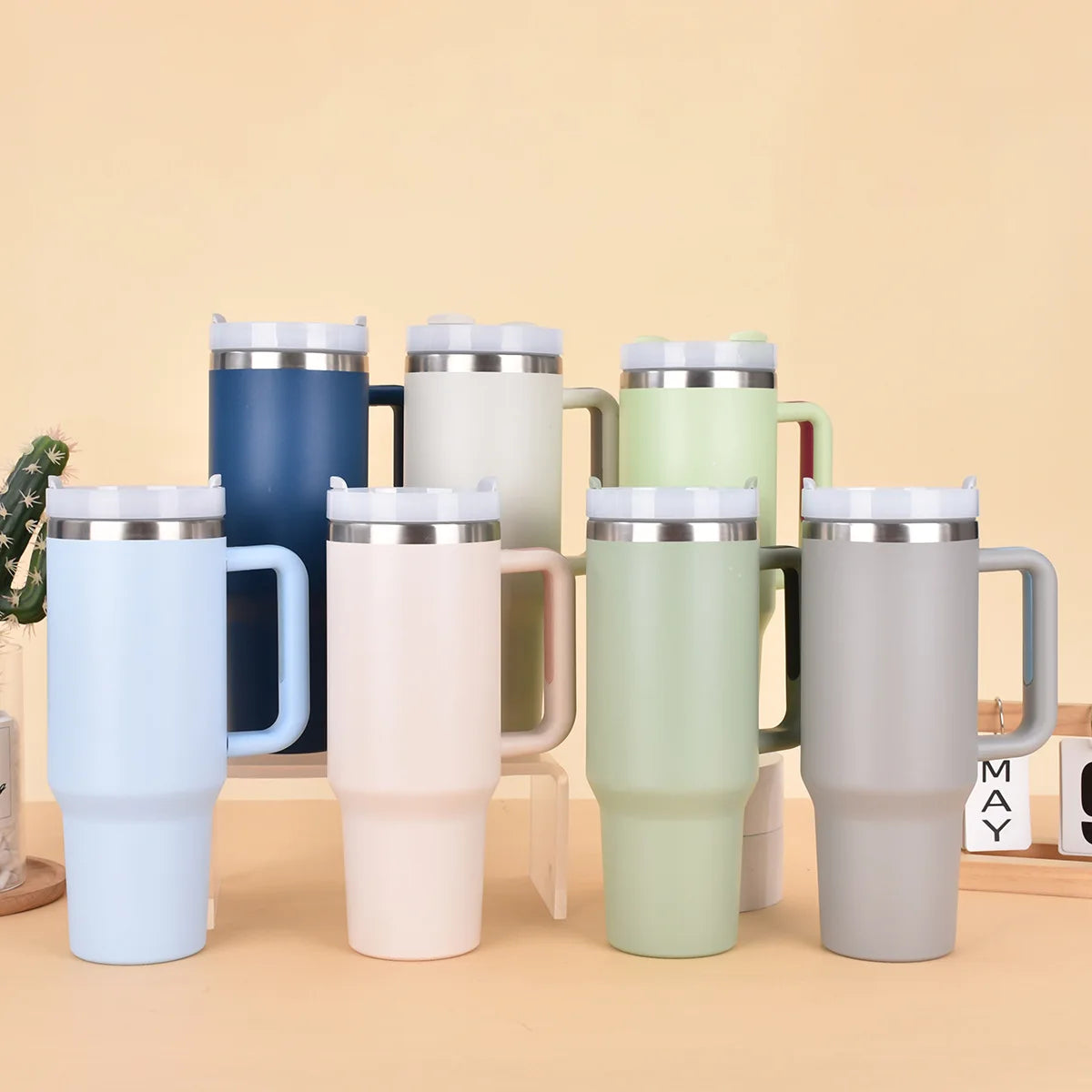 40oz 304 Stainless Steel Insulated Water Bottle,Thermal Coffee Car Cup, Cold Hot Mugs  Flask With Handle Straw,For Sport