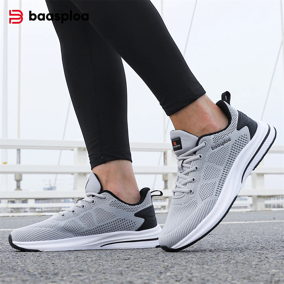 Baasploa Men Running Shoes Brand Mesh Breathable Casual Sneakers Male Lace-Up Comfort Lightweight Sport Shoes Non-Slip Outdoor
