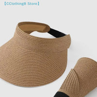 UPF50+ Wide Brim Visor Hat For Women Straw Beach Sun Visor Foldable Ponytail With UV Protection Straw Hat Beach Hats【AliS8】
