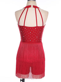 Women Rhinestones Latin Dance Costume Tassel Gymnastics Leotard Bodysuit Ballet Tango Salsa Jazz Performance Fringed Jumpsuits