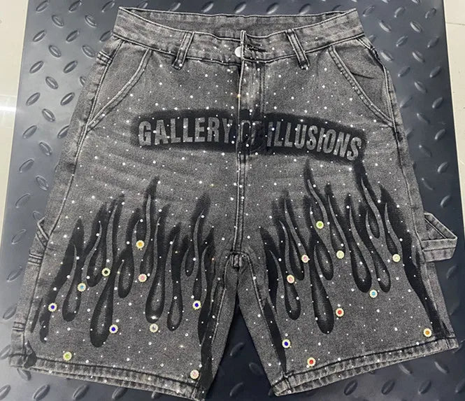 European ripped denim jeans 2025 summer new high-waist slim and heavy industry loose slimming five-point jeans