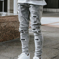 Kakan-y2k New Men's Wear Worn Out Small Leg Elastic Jeans, Slim and Handsome Motoryclist Boots Long Jeans Jeans, Jeans Man Brand