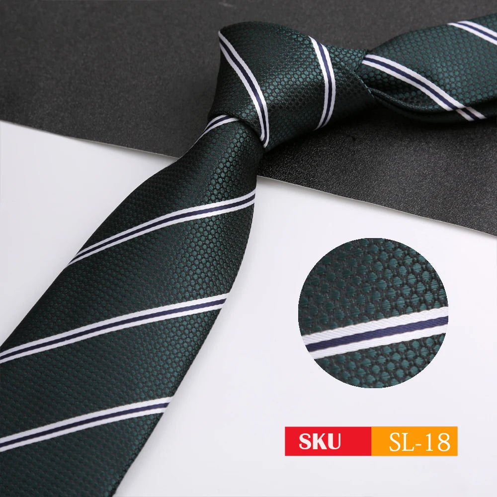 Luxury 8CM Mens Necktie Dark Green Color Dot Plaid Stripes Ties For Man Groom Jacquard Woven Neck Tie For Business Party