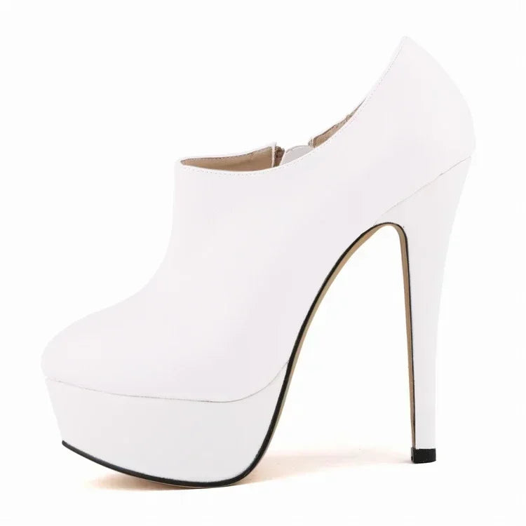 Women Boots Sexy Stilettos Fashion Autumn Winter 14cm Round Toes High Heels Ladies Casual Platform Pumps Leather Party Shoes