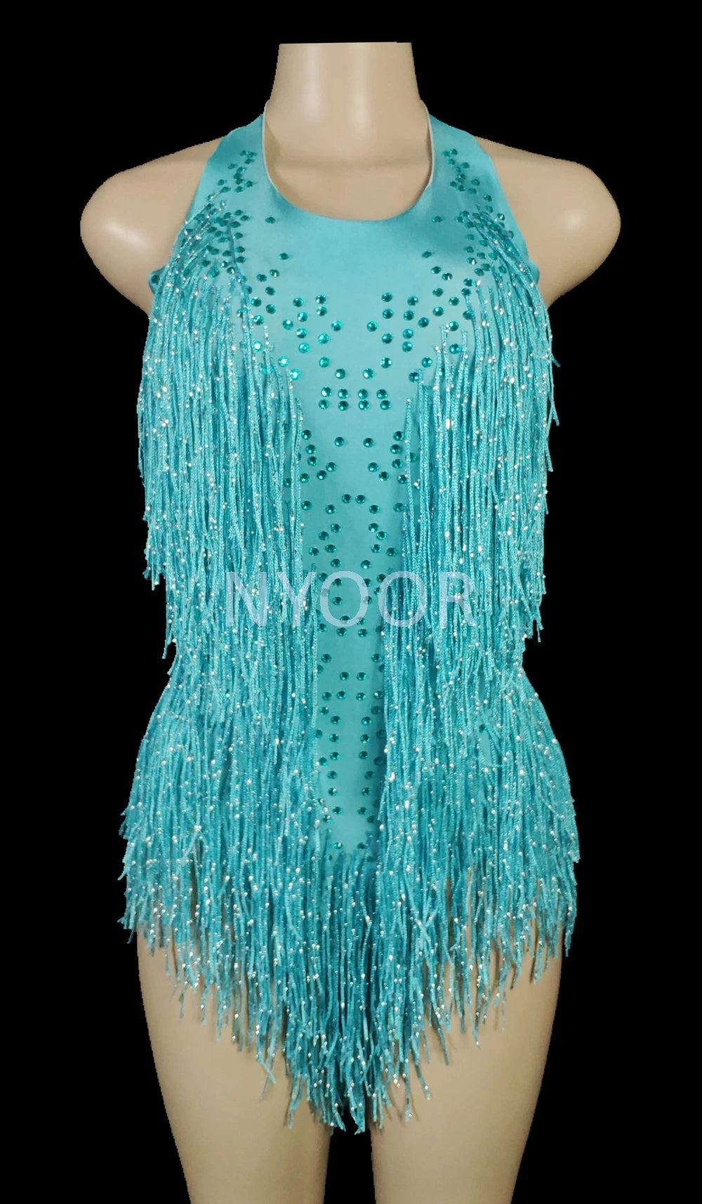 Sparkly Rhinestones Fringes Leotard Women Nightclub Party Outfit Dance Costume One-piece Stage Wear Sexy Performance Bodysuit