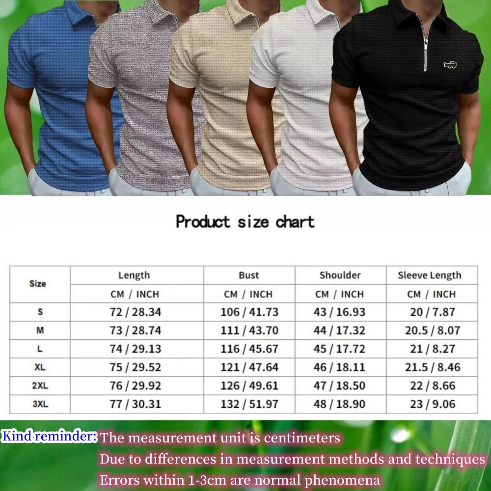 CARTELO Brand POLO Shirt Zipper Waffle Summer Men's Short Sleeve T-shirt Sport Casual Quick Dry Breathable Elastic Bottom