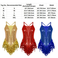 Womens Sparkly Tassel Bodysuit Sequins Gymnastics Ballet Dance Leotard Fringed Jumpsuits Latin Jazz Dance Performance Costume
