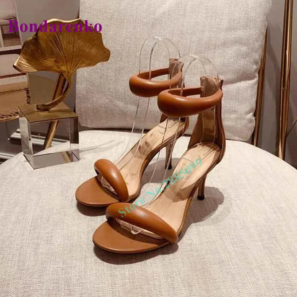New Fshion Summer Women's Sandals Open Toe Ankle Strap Solid Stiletto Heel Hollow Sandals Women Shoes Party Dress Designer Shoe
