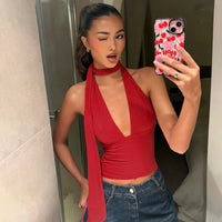 Summer new sexy neck strap low-cut back hollow camisole top