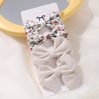 4PCS/Set Muslin Baby Girls Bows Hair Clips Hairpins Hairclip For Kids Cotton Linen Barrette Flower Print Side Pin Accessories