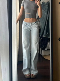 Streetwear Low Rise Flared Jeans  Vintage Slim-fitting Y2K Fashion Blue Denim Pants 2000s Casual Women's Jeans Harajuku