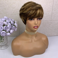 Human Hair Wig Highlight Pixie Cut Wig Short Wig With Bangs Human Hair Wig For Women Machine Made