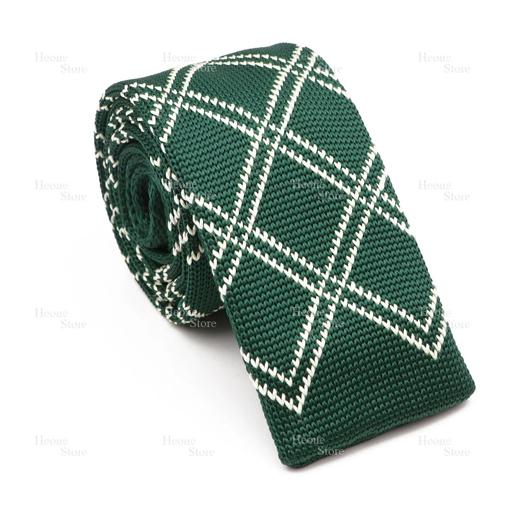 Novelty Chic Knitted Ties For Men Women Red Green Grey Woven Necktie Plaid Geometric Pattern Skinny Slim Narrow Winter Cravat
