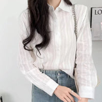 Spring New Elegant Long Sleeve White Shirt Casual Office Lady Blouse Summer Loose Thin Tops Classic Turndown Collar Clothing