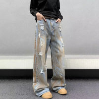 Japanese Straight Leg Jeans For Men Loose Wide Leg Pants Fashion Casual Ripped Jeans Vintage Y2k Jeans