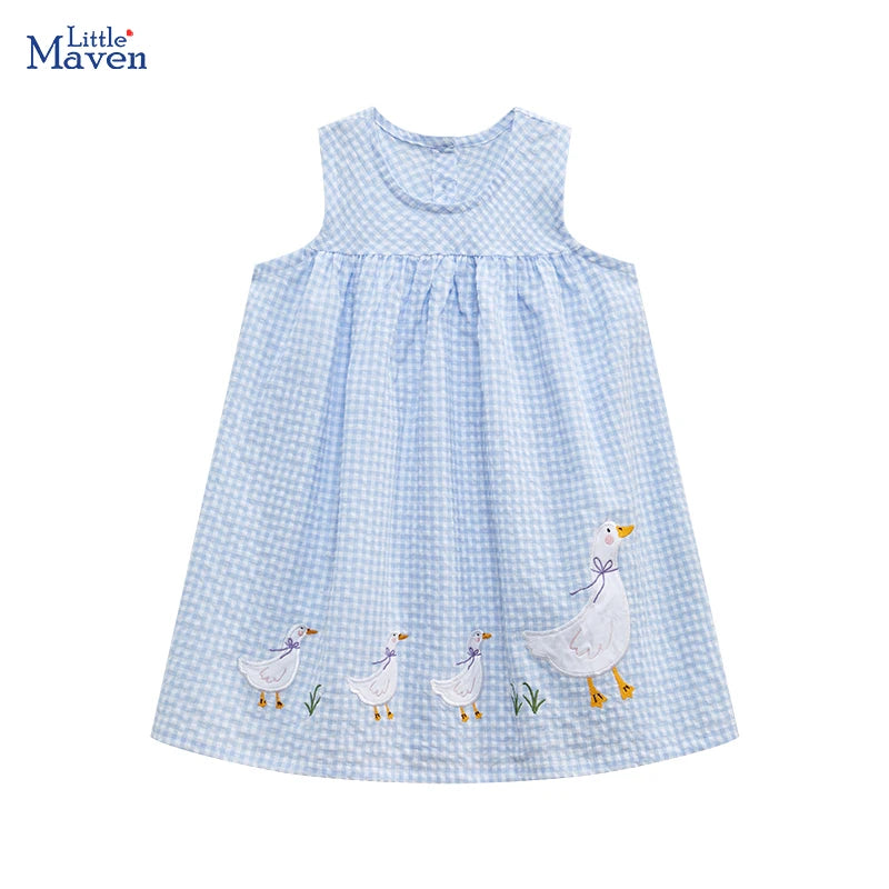 Little maven Girls Sleeveless Dresses Animal Ducks Appliques Children's Party Dresses Summer Children Beach Dresses Vestidos