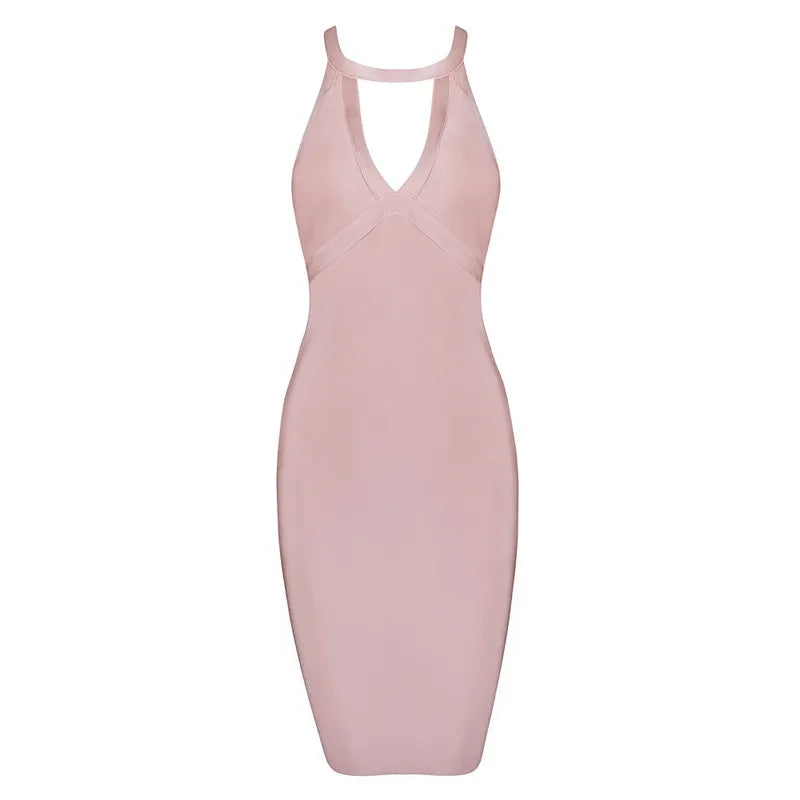 HQBORY Sexy Hollow Halter Keyhole Bandage Dress Women Cut Out Mini Bodycon Dress Celebrity Club Party Red Slim Vestidos