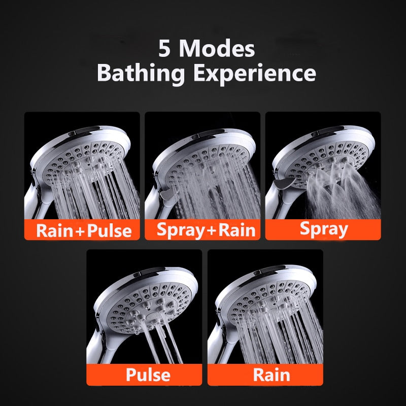 Zhang Ji 5 Modes Silicone Nozzle Shower Head HandHold Rainfall Jet Spray High Pressure Powerful Shower Head Chrome Plating