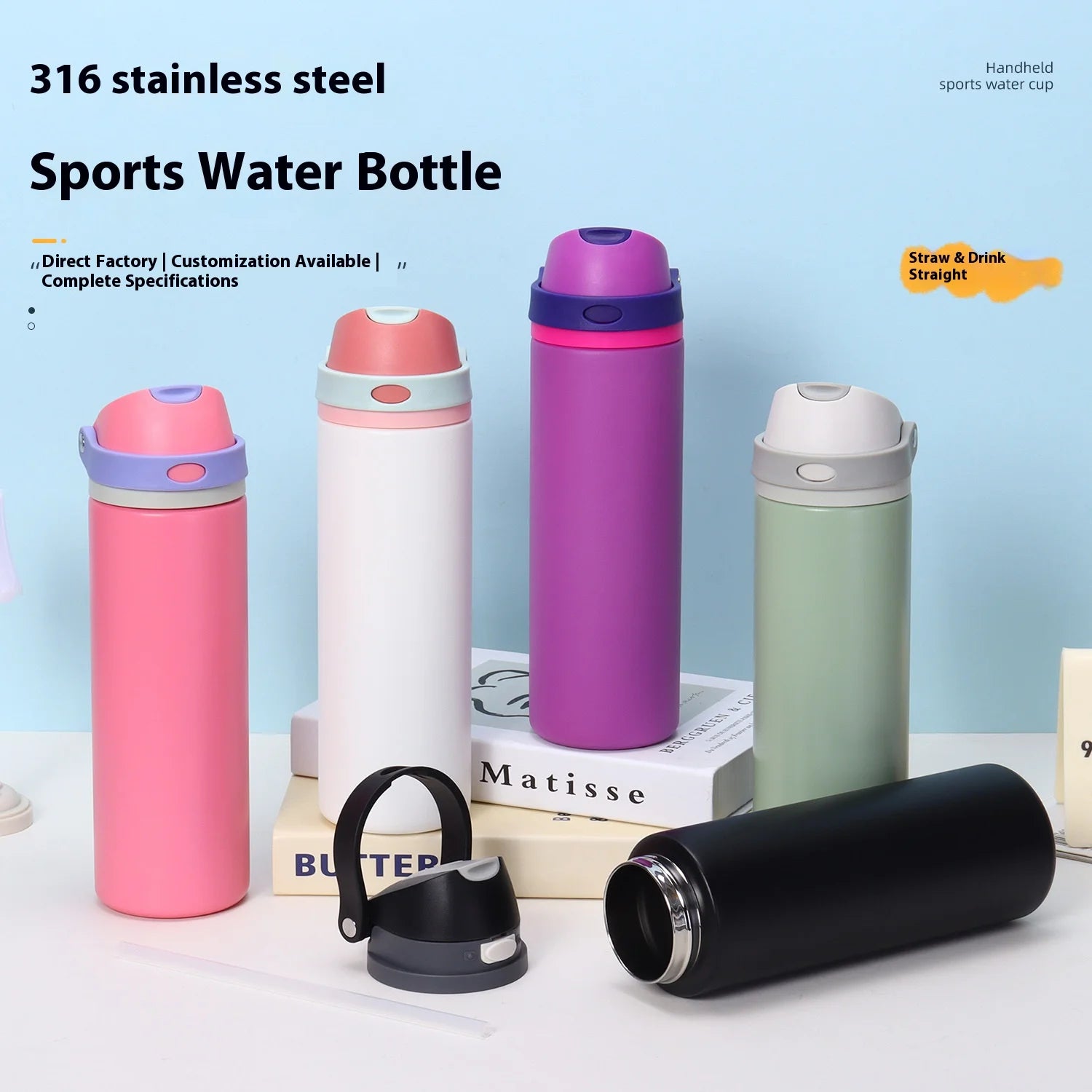 Hot-selling Stainless Steel Insulated Cups Large-capacity Portable Hand-held Sports Water Cups Car-mounted Handle Insulated Cups