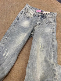 Baggy Jeans Women Clothing Street Retro Washing and Aging Ripped Jeans for Women Casual Wide-leg High Waisted Jeans Woman Pants