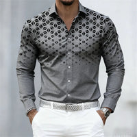 17 colors of men's shirts, fashionable geometric pattern print long sleeve shirts, personalized trendy slim lapel casual shirts