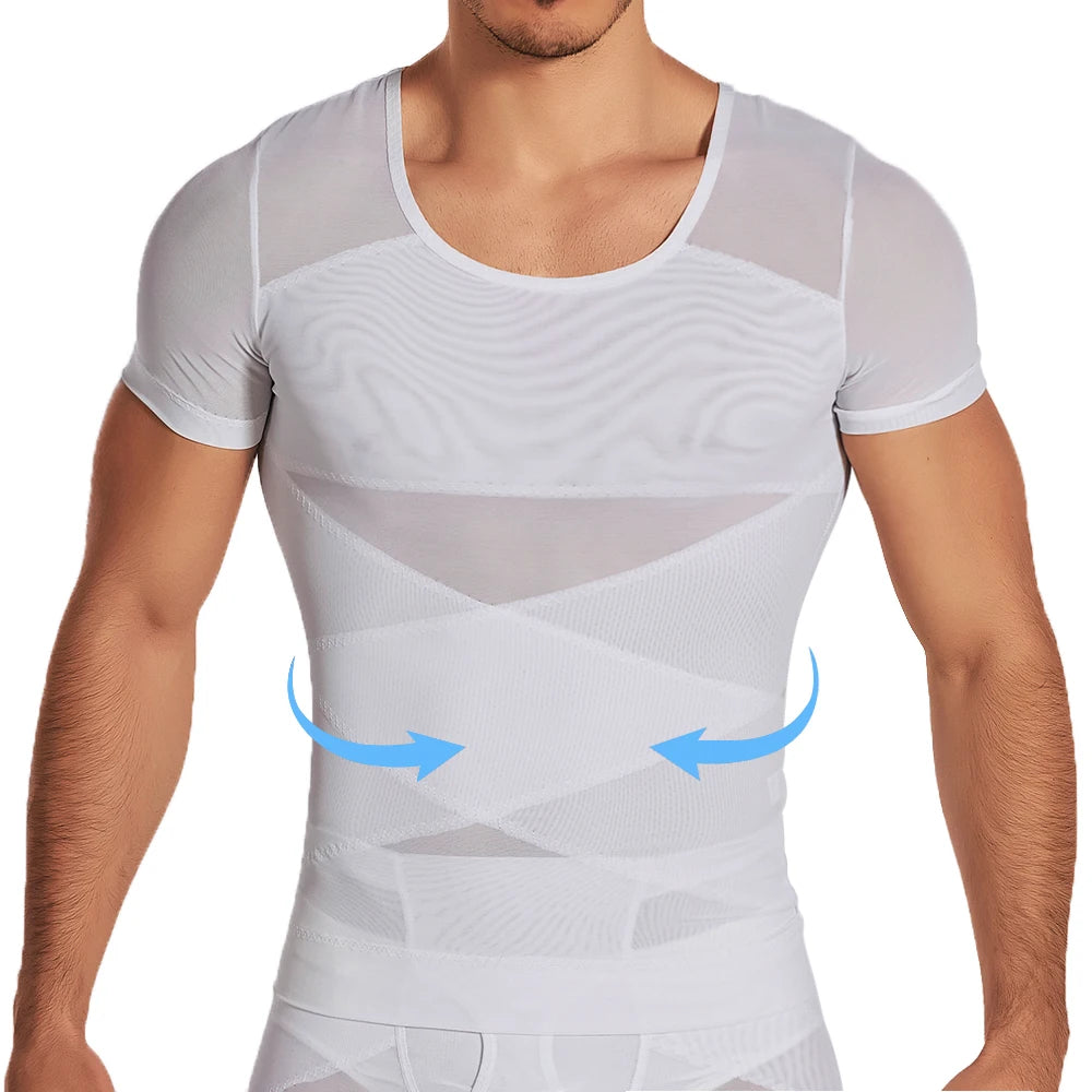 Mens Mesh Shirts Body Shaper Short Sleeve Compression Belly Slimming Undershirt Shapewear Workout Abs Abdomen Tummy Control Tops