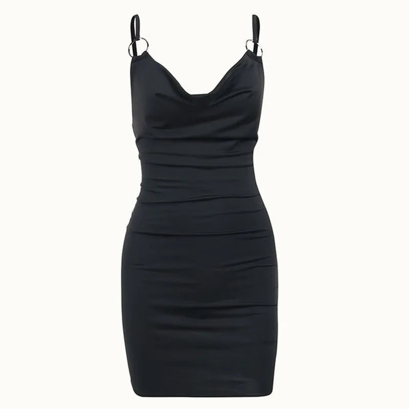 Y2K Spring/Summer New Cross border European and American Sexy V-neck Ring Buckle Milk Silk Sling Wrap Hip Dress