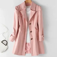 Trench Women Mid Length Coats Turn Down Collar Full Sleeve Coat Slim Fit Single Breasted Jackets Elegant Splice Autumn 2024