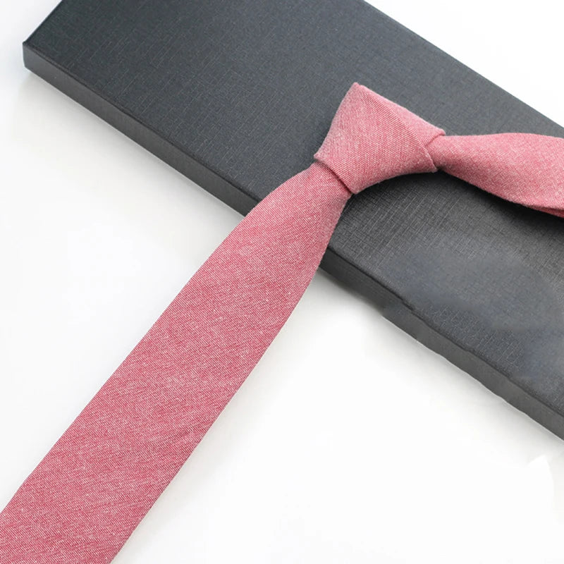 Classic 6cm Solid Navy Brown Neckties For Men Narrow Soft Cotton Neck Ties Casual White Tie Club Party Shirt Accessories Cravat