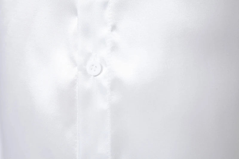 Men's Black Satin Luxury Dress Shirts Fashion Silk Smooth Tuxedo Shirt Solid Wedding Party Prom Casual Shirt Business Office