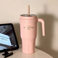 Large Insulated Water Bottle Stainless Steel Tumbler With Handle Straw Travel Gym Thermos Mug For Ice Hot Coffee Juice 1100ml