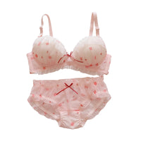 Japanese Kawaii Girl Bras Set Sweet Pink White Strawberry Cute Lace Underwear Bra and Panty Plus Size 70 75 80 85 90 A B C D Cup