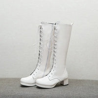Woman Lovely Sweet Lace Up Purple Pink White Fashion Women's High Knee Boots Winter Shoes Lolita Shoes Girls Boots