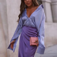 Fashion Long Sleeve Satin Women Shirts Office Lady Elegant Loose Silk Blouses Button Up Tops