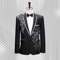 New Men Luxury Patchwork Suit Single Button Flower Jacket Fashion Singer Host Pianist Stage Performance Blazers Coats