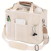 Ladies Canvas Handbag Multi Pocket Large Capacity Tote Bag Adjustable Shoulder Strap Casual Shoulder Shopping Bag