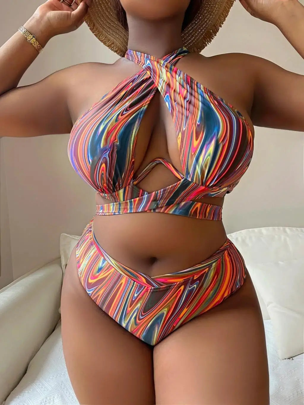 2023 Push Up Bikini Printed Swimsuit Women Plus Size Swimwear