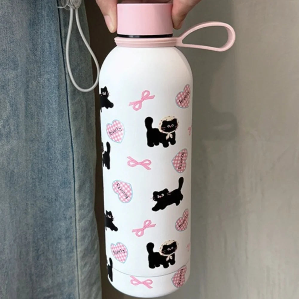 Stainless Steel Bow Cat Thermal Cup Leakproof Large Capacity Coffee Cup 500ml Vacuum Insulated Cup For Keeping Iced Coffee Tea