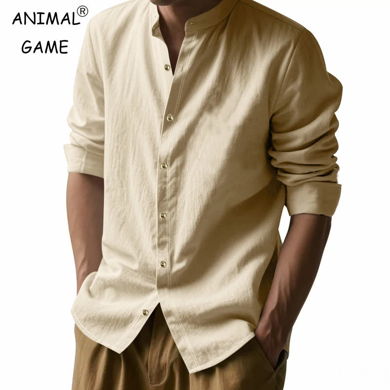 Mens Casual Long Sleeve Cotton Shirts Buttons Down Solid Plain Sleeve Summer Beach Shirts Lightweight Streetwear