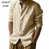Mens Casual Long Sleeve Cotton Shirts Buttons Down Solid Plain Sleeve Summer Beach Shirts Lightweight Streetwear